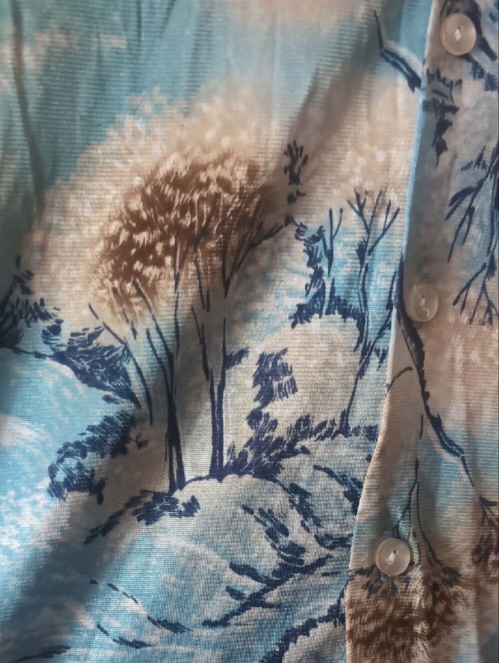 Blue Wintery Scene Button-Up Blouse - Women's Top - Picture 3 of 5